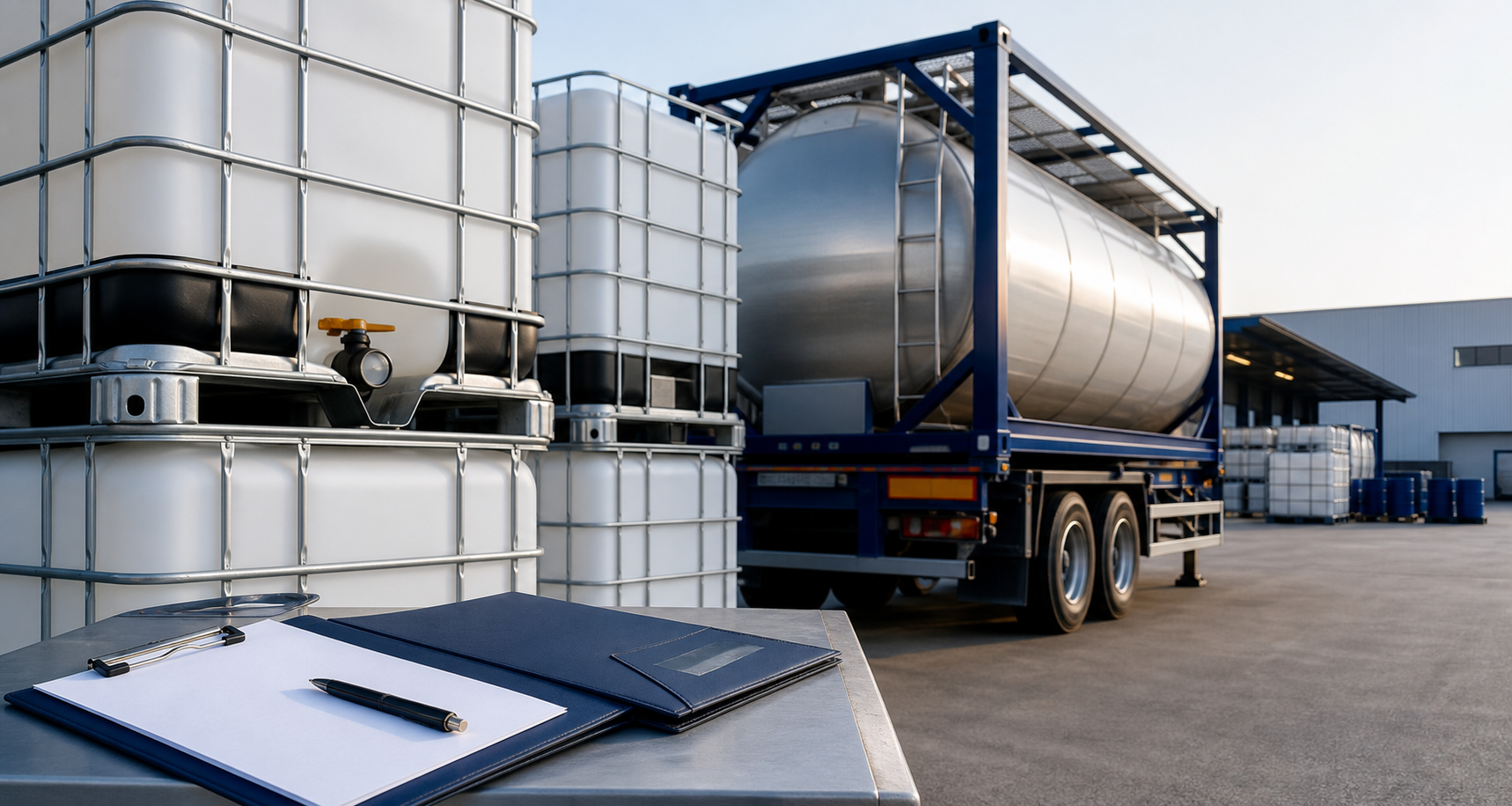 IBC containers and ISO tank prepared for international base oil delivery